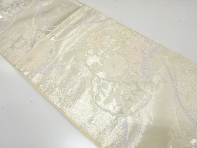 アンティーク　組紐に花丸文様織り出し袋帯（材料）